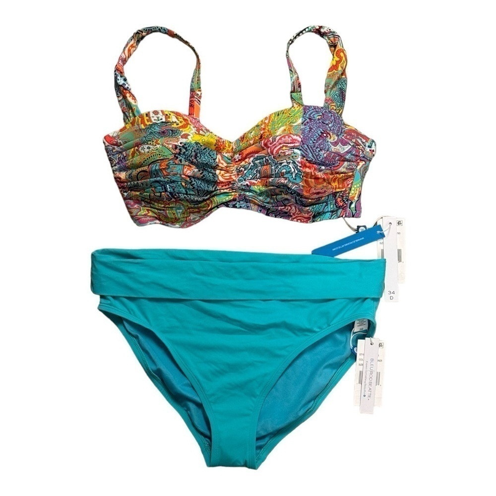 BLEU ROD BEATTIE Bohemian Paradise Shirred Bikini Top/Hipster Bottoms NWT